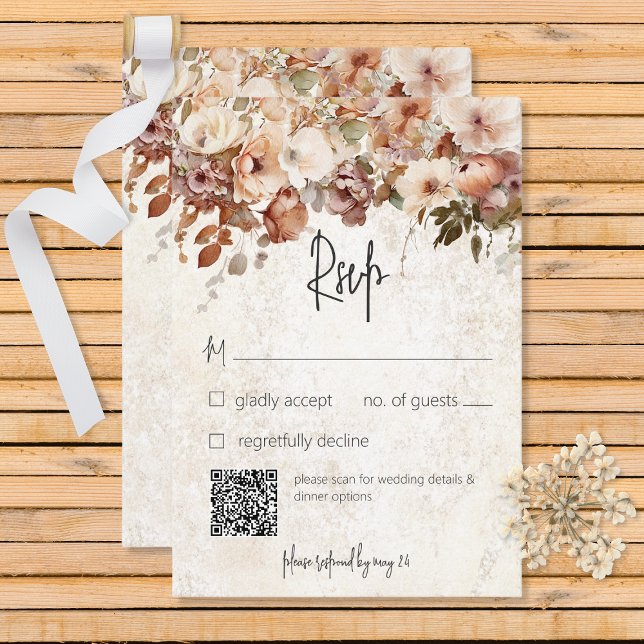 Tarjeta De Confirmación De Asistencia Boda Rústico Neutral y Rosa Floral (Subido por el creador)