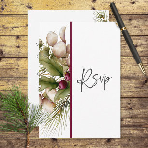 Tarjeta De Confirmación De Asistencia Boda Rústico Pine Winter Bouquet