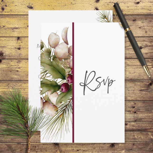Tarjeta De Confirmación De Asistencia Boda Rústico Pine Winter Bouquet (Subido por el creador)
