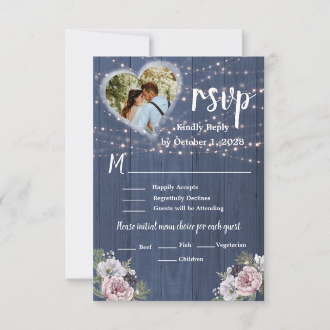 Tarjeta De Confirmación De Asistencia Boda Rústico Romántico de Fotos Florales (Anverso)