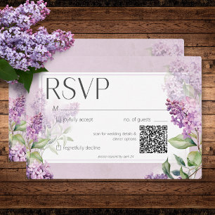 Tarjeta De Confirmación De Asistencia Boda Rústico Romántico Purple & Sage Lilacs QR