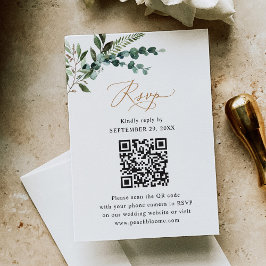 Tarjeta De Confirmación De Asistencia Boda Rústico Sage QR Code Greenery Gold