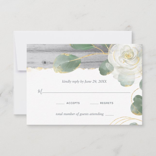 Tarjeta De Confirmación De Asistencia Boda Rústico Wood White Rose Gold Greeneration (Anverso)