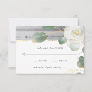 Tarjeta De Confirmación De Asistencia Boda Rústico Wood White Rose Gold Greeneration
