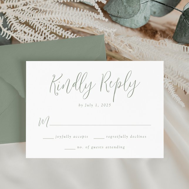 Tarjeta De Confirmación De Asistencia Boda Sage Green Script (Subido por el creador)
