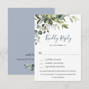 Tarjeta De Confirmación De Asistencia Boda Sencilla de Verde Eucalipto Acuarela