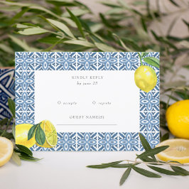 Tarjeta De Confirmación De Asistencia Boda Siciliano de Blue Tiles Lemon