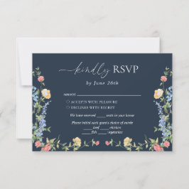 Tarjeta De Confirmación De Asistencia Boda silvestre delicada boho azul marino