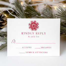 Tarjeta De Confirmación De Asistencia Boda Simple Copo de Nieve Rojo