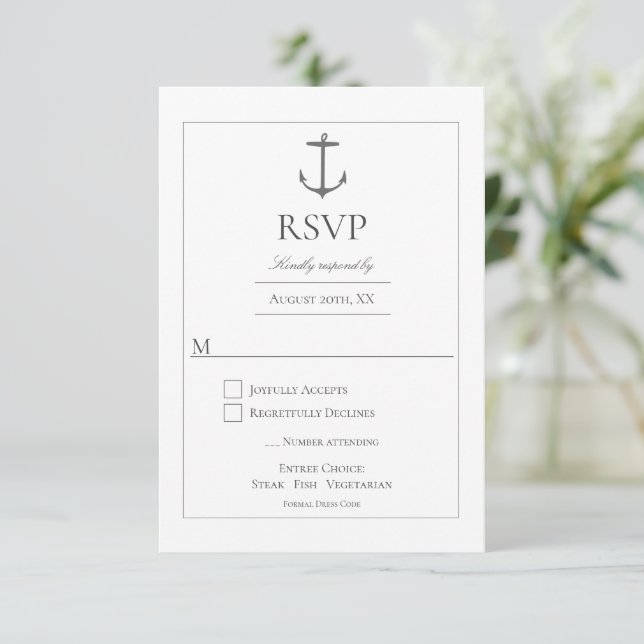 Tarjeta De Confirmación De Asistencia Boda simple de ancla náutica | Blanco (Anverso de pie)
