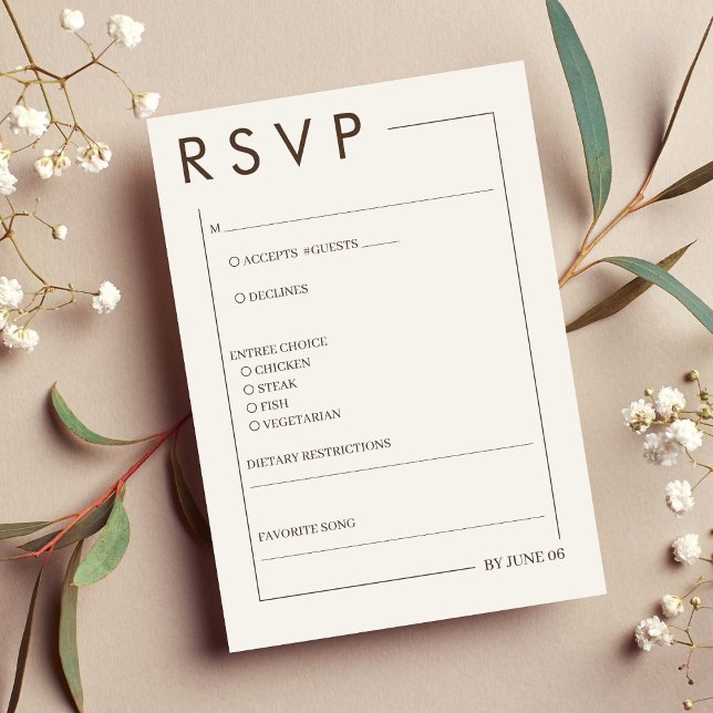 Tarjeta De Confirmación De Asistencia Boda simple de borde beige marrón (Beige Brown Border Simple Wedding RSVP Card)