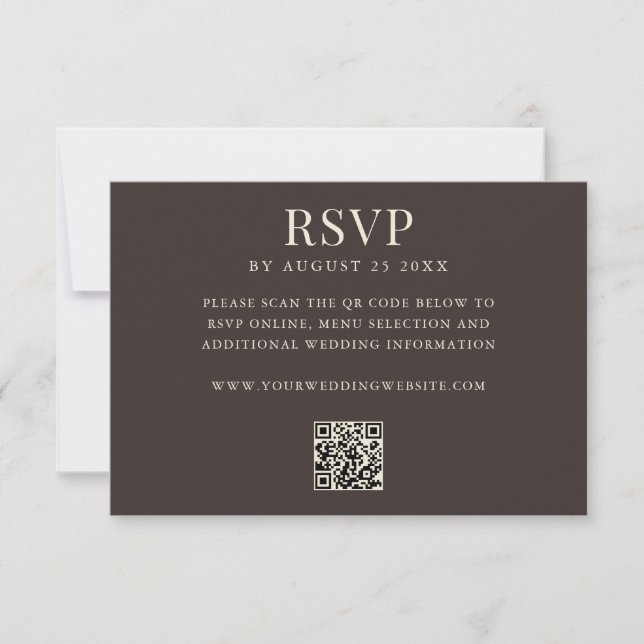 Tarjeta De Confirmación De Asistencia Boda Simple de Código QR Moderno Marrón (Anverso)