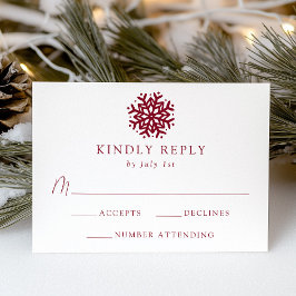 Tarjeta De Confirmación De Asistencia Boda Simple de Copo de Nieve de Borgoña