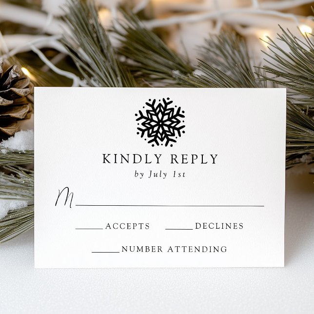 Tarjeta De Confirmación De Asistencia Boda simple de copo de nieve negro (Subido por el creador)