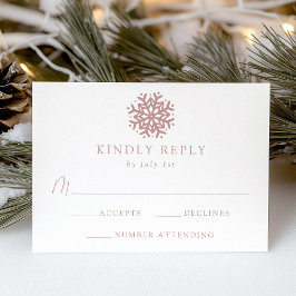 Tarjeta De Confirmación De Asistencia Boda Simple de Copo de Nieve Rosa Polvoriento