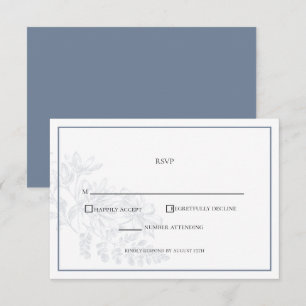 Tarjeta De Confirmación De Asistencia Boda simple de Floral blanca y azul turbio