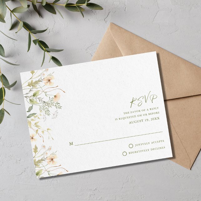 Tarjeta De Confirmación De Asistencia Boda simple de flores silvestres (Simple Wildflowers Wedding RSVP Card)