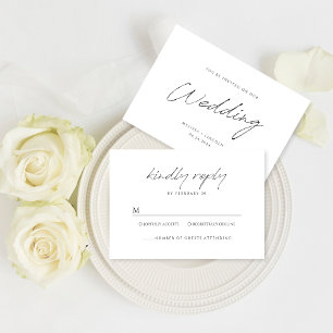 Tarjeta De Confirmación De Asistencia Boda simple de guiones Minimalistas en blanco y ne