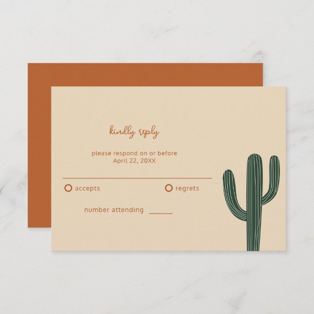 Tarjeta De Confirmación De Asistencia Boda simple del desierto del Boho (Anverso / Reverso)