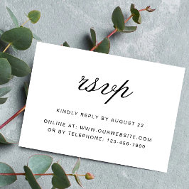 Tarjeta De Confirmación De Asistencia Boda Simple Elegante Formal Blanco y Negro