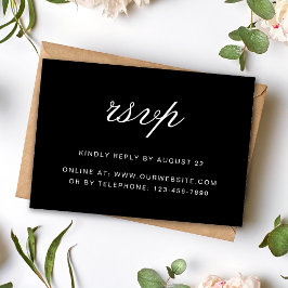 Tarjeta De Confirmación De Asistencia Boda Simple Elegante Formal en Negro y Blanco
