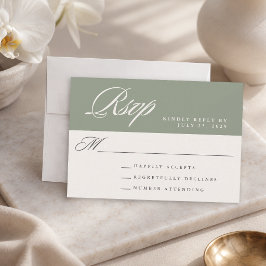Tarjeta De Confirmación De Asistencia Boda Simple Moderna Elegante Verde Salvia