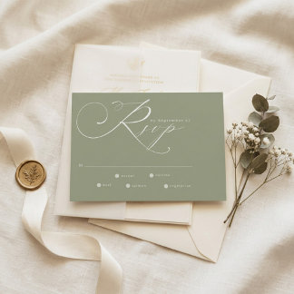 Tarjeta De Confirmación De Asistencia Boda Simple Moderna Verde Salvia y Blanco