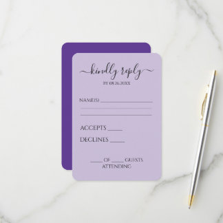 Tarjeta De Confirmación De Asistencia Boda Simple Morada Personalizada