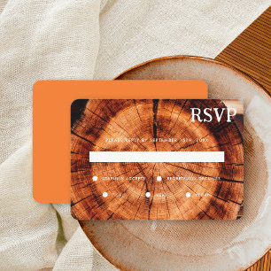 Tarjeta De Confirmación De Asistencia Boda Simple Rústica de Madera Cortada en Rebanadas