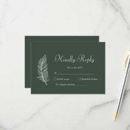 Tarjeta De Confirmación De Asistencia Boda Simple Verde Oscuro y Blanco ROE