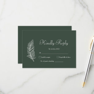 Tarjeta De Confirmación De Asistencia Boda Simple Verde Oscuro y Blanco ROE