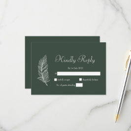 Tarjeta De Confirmación De Asistencia Boda Simple Verde Oscuro y Blanco ROE