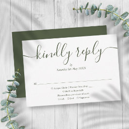 Tarjeta De Confirmación De Asistencia Boda Simple y Elegante en Verde Oliva