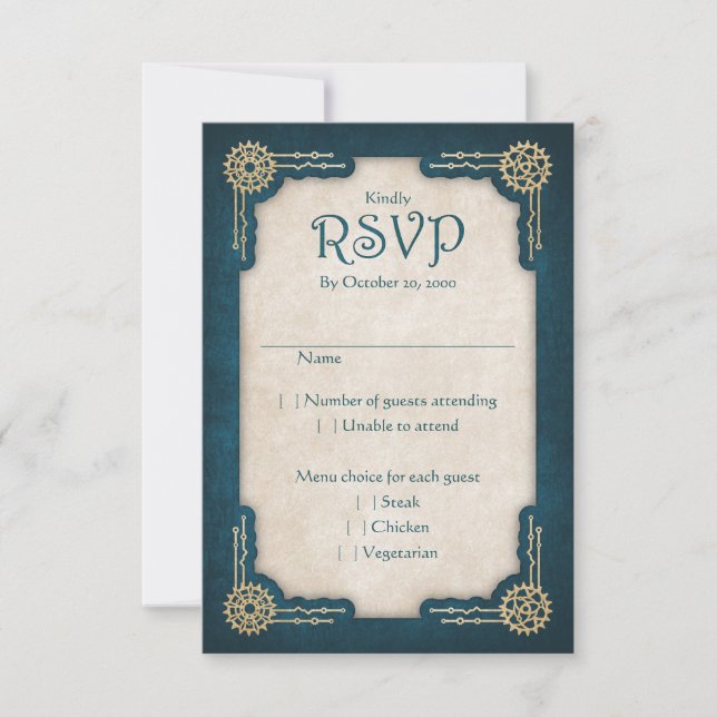 Tarjeta De Confirmación De Asistencia Boda Steampunk (Anverso)