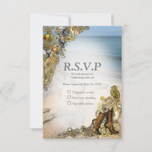 Tarjeta De Confirmación De Asistencia Boda Steampunk cerca del mar