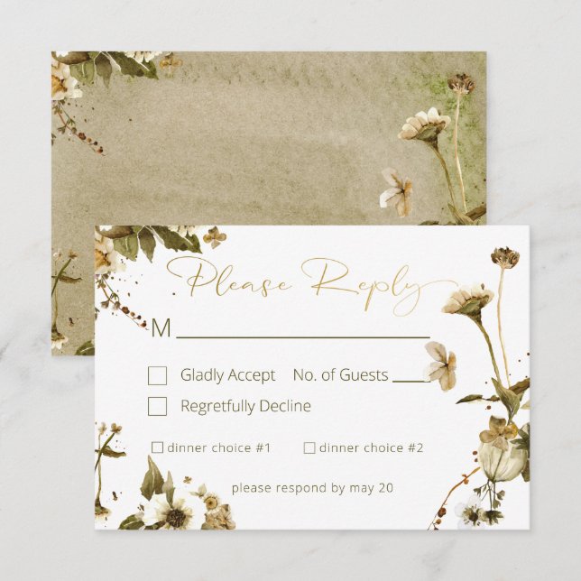 Tarjeta De Confirmación De Asistencia Boda Summer Wildflowers & Daisies (Anverso / Reverso)