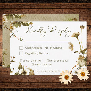 Tarjeta De Confirmación De Asistencia Boda Summer Wildflowers & Daisies Tres Cenas