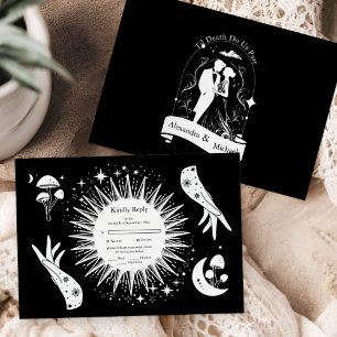 Tarjeta De Confirmación De Asistencia Boda Tarot de Los Amantes Blanco y Negro