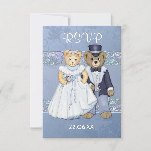 Tarjeta De Confirmación De Asistencia Boda Teddy Bear RSVP-ver 2 (Anverso)