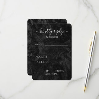 Tarjeta De Confirmación De Asistencia Boda Texturizada Negra Personalizada