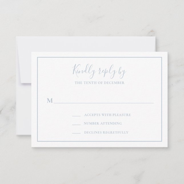 Tarjeta De Confirmación De Asistencia Boda tradicional Dusty Blue Elegant (Anverso)
