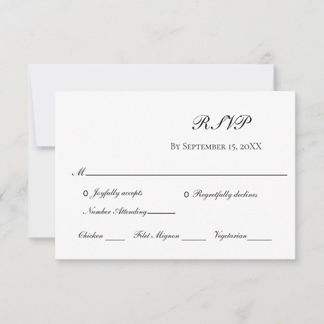Tarjeta De Confirmación De Asistencia Boda tradicional formal elegante y blanco negro (Anverso)