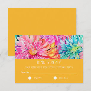 Tarjeta De Confirmación De Asistencia Boda Tropical Acuarela Floral Moderna y Colorida