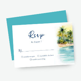 Tarjeta De Confirmación De Asistencia Boda Tropical Beach Sunset & Palm Tree