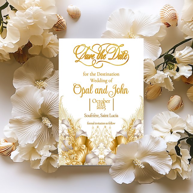 Tarjeta De Confirmación De Asistencia Boda Tropical Coastal Gold (Elegant Formal Coastal Gold and Ivory Save the Date Destination Wedding Enclosure Card )