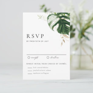 Tarjeta De Confirmación De Asistencia Boda Tropical con Monstera en Acuarela