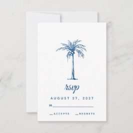 Tarjeta De Confirmación De Asistencia Boda Tropical de Playa con Palma Azul Moderna