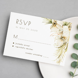 Tarjeta De Confirmación De Asistencia Boda tropical floral de pampas césped elegante
