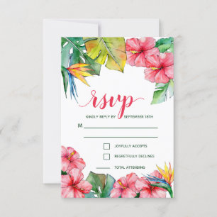 Tarjeta De Confirmación De Asistencia Boda Tropical Hibiscus Hawaii