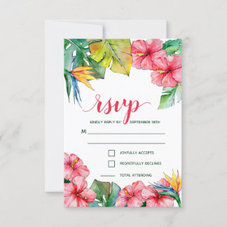 Tarjeta De Confirmación De Asistencia Boda Tropical Hibiscus Hawaii